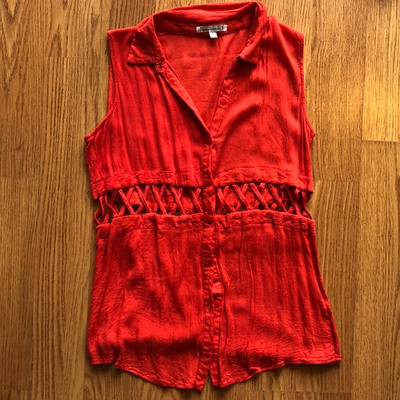 Lucca couture orange sleeveless button top cutouts - Picture 1 of 5